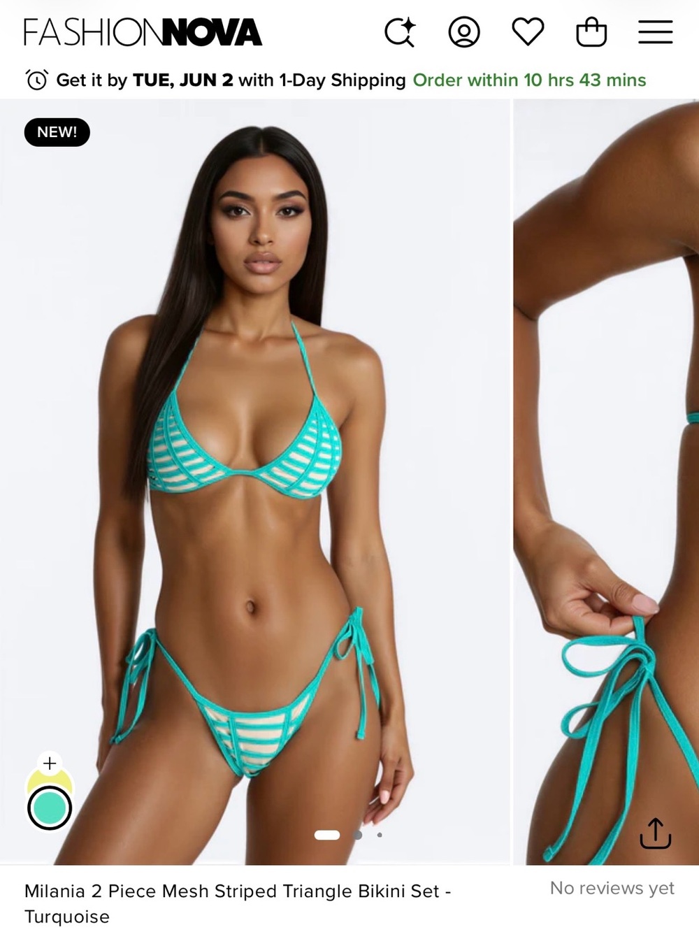 Fashion Nova Turquoise Mesh Striped Triangle Bikini Set